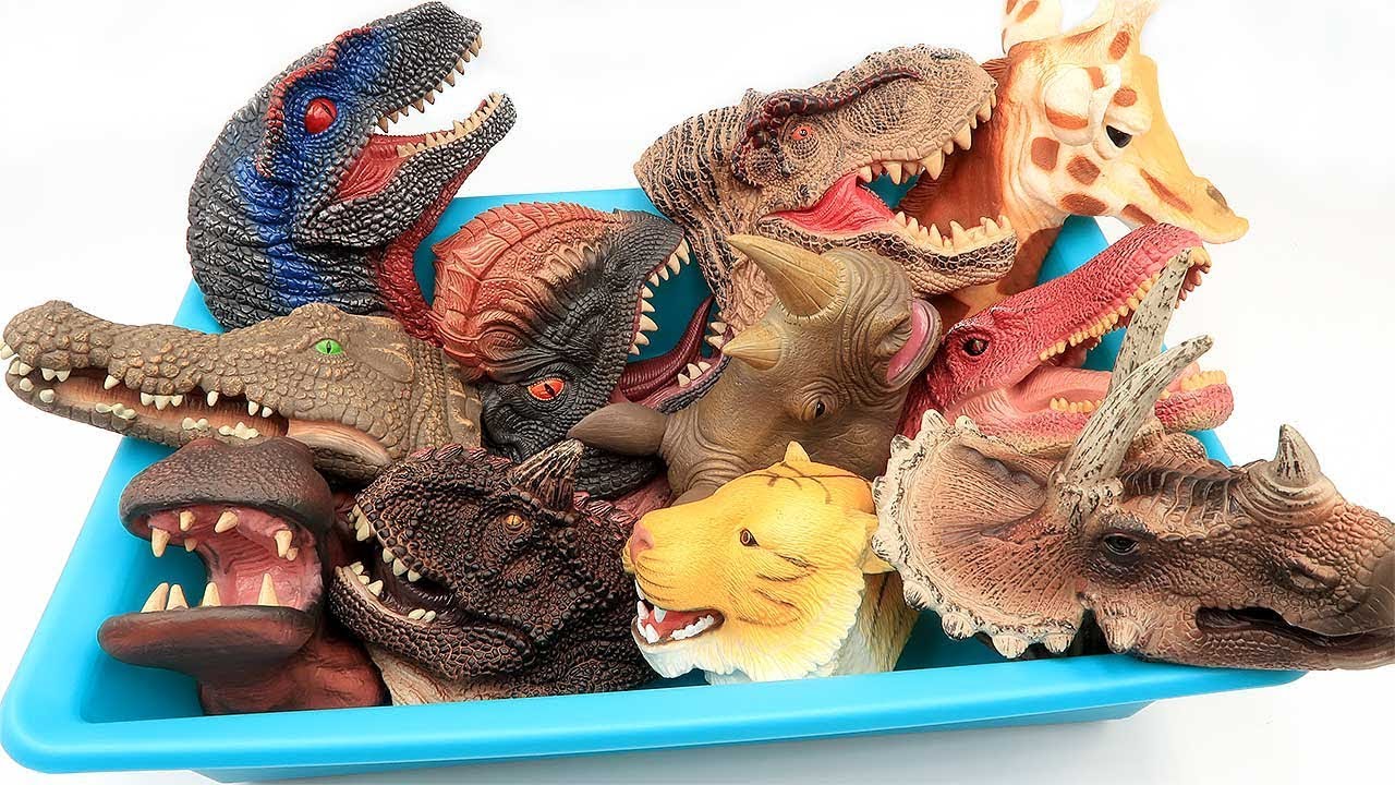 Yolococa Dinosaur Hand Puppet Toys,Soft Rubber Realistic Raptor Dinosaur Head Triceratops 