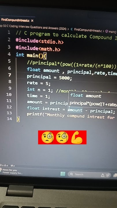 C program to calculate compound intrest #compund_interest - YouTube image.