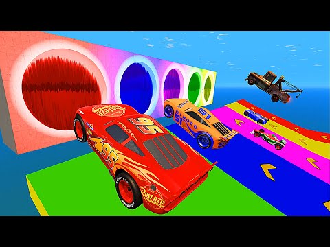 Cars vs Portal Trap McQueen Mater The King Francesco Bernoulli Cruz Ramirez Sarge BeamNG Drive Zone