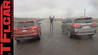 2016 Kia Sorento vs. Hyundai Santa Fe Mashup Drag Race Review(http://www.TFLcar.com ) The 2016 Kia Sorento and the 2015 Hyundai Santa Fe are new age crossover cousins. The Sorento is completely redesigned., 2015-05-02T12:34:23.000Z)