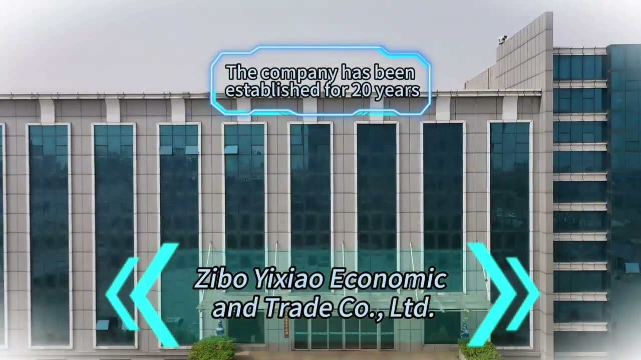 Aerial bird's-eye view of Zibo Yixiao chemical manufacturing factory in Shandong, China