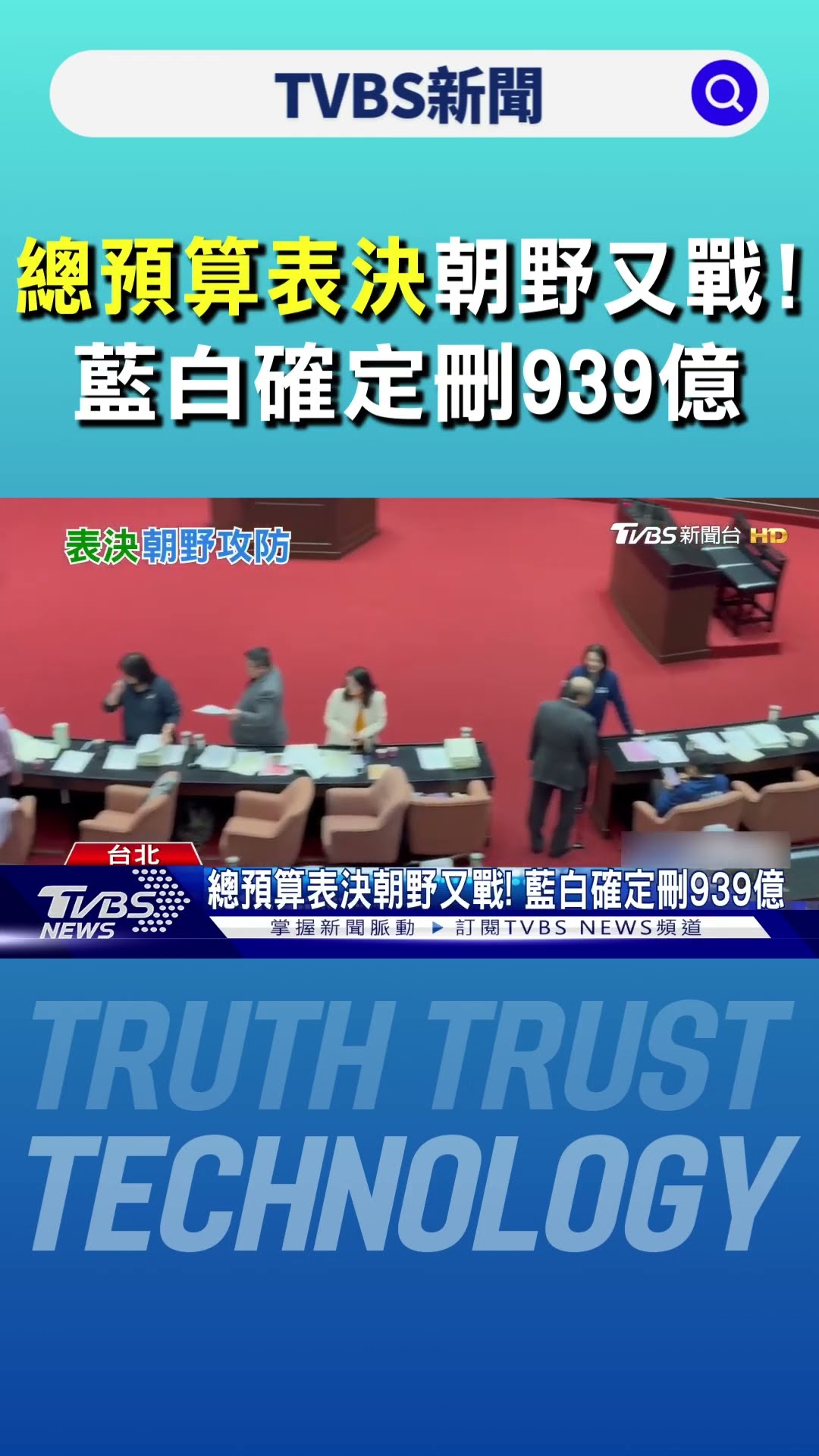 總預算表決朝野又戰! 藍白確定刪939億｜TVBS新聞 @TVBSNEWS01