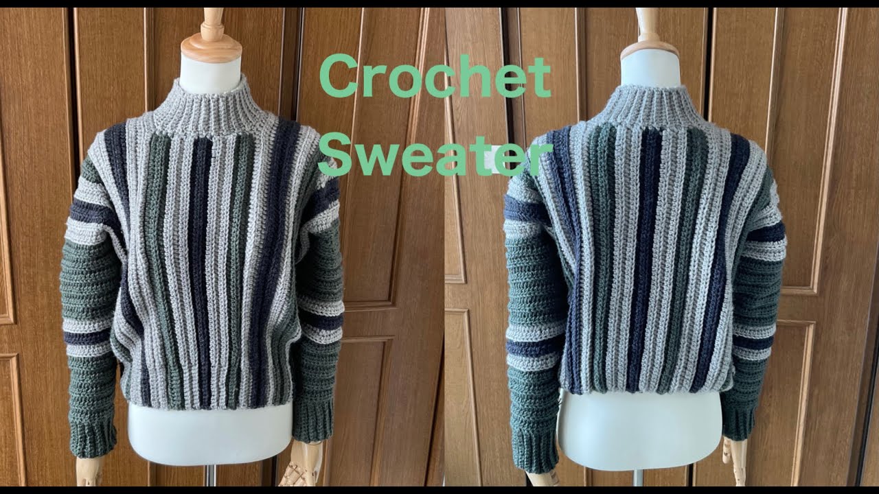 かぎ針編み♢ストライプのセーター♢ハイネックのセーター♢Crochet