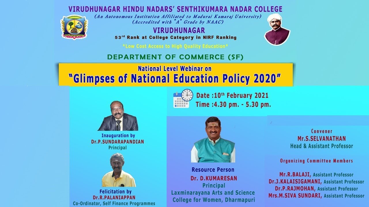 National Level Webinar on “Glimpses of National Education Policy 2020 ...