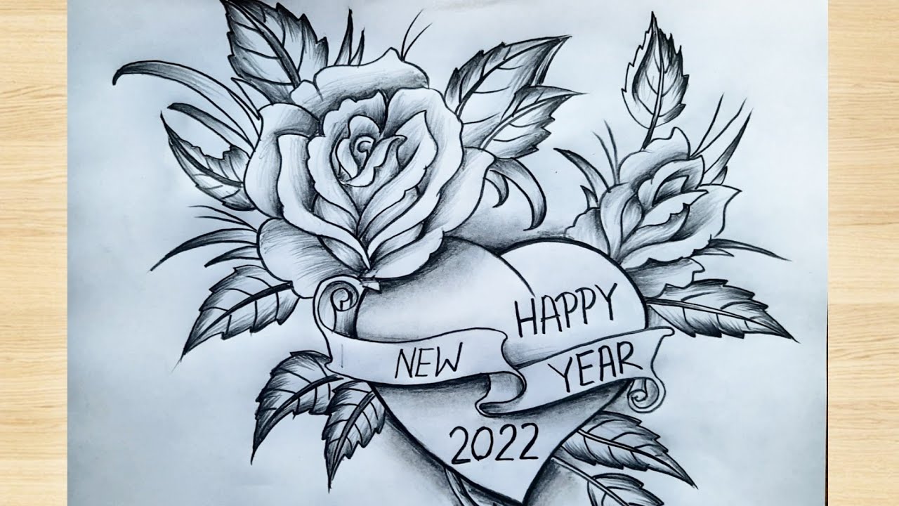 New Year Drawing / Happy New Year 2022 Drawing / Pencil Drawing ...