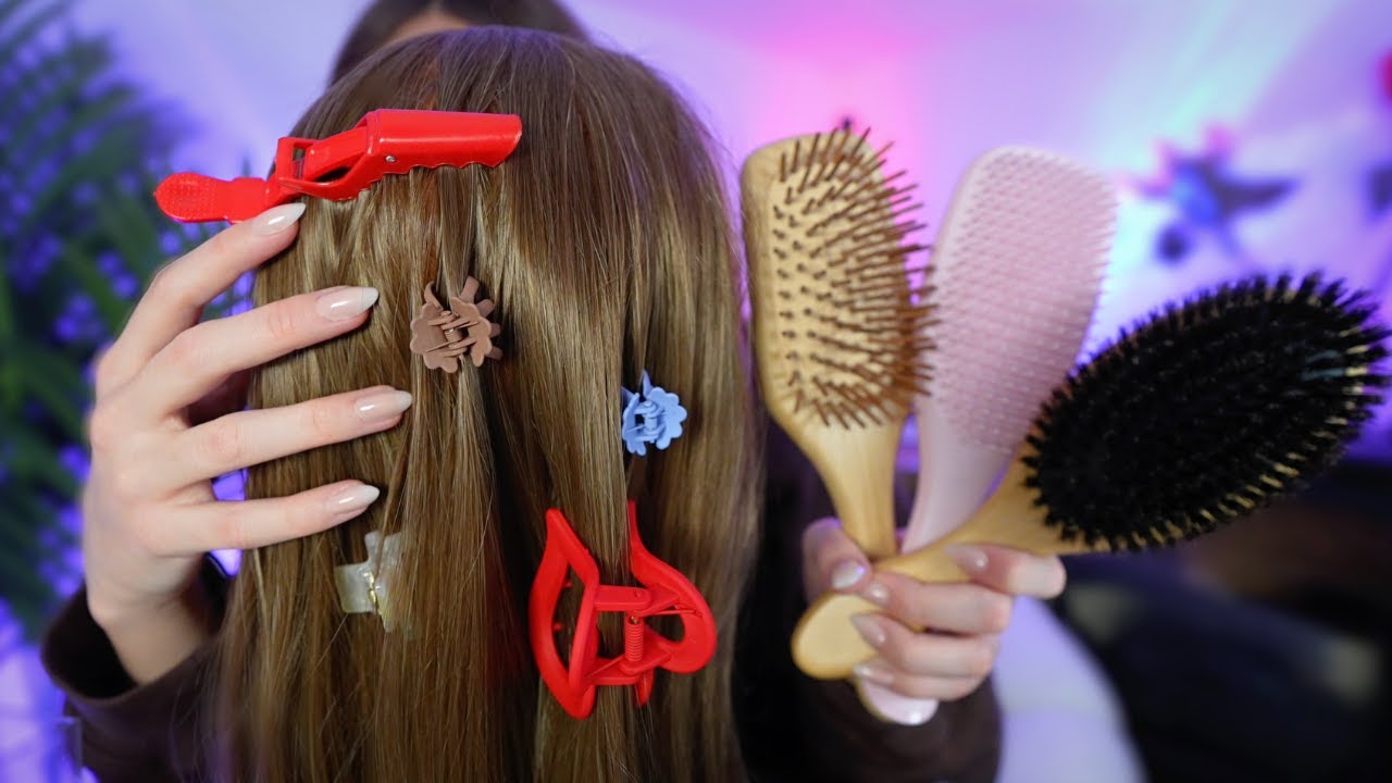 1 Hour ASMR Hairplaying, Brushing, Clipping, & Scalp Massage For Deep Relaxation 💤