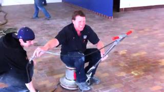 Spinning on a floor buffer with sparks