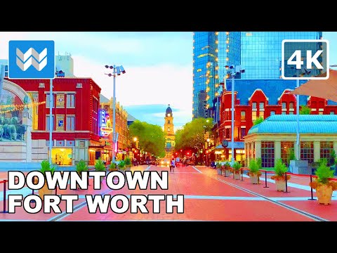 [4K] Sundance Square in Downtown Fort Worth, Texas - Night Walking Tour - Dallas Travel Guide 🎧