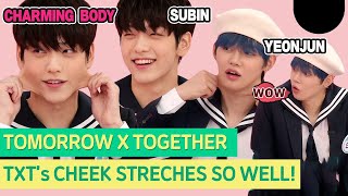 Unbeilevable! TXT's cheek stretches so well! It's like a rice cake! #TXT