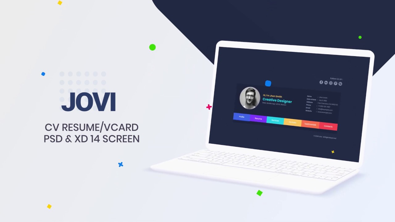 Jovi - CV Resume / Vcard PSD & XD Template - YouTube