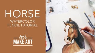 Let's Draw and Paint a Horse| Watercolor Pencil Art Tutorial by Sarah & Taylor of Let's Make Art