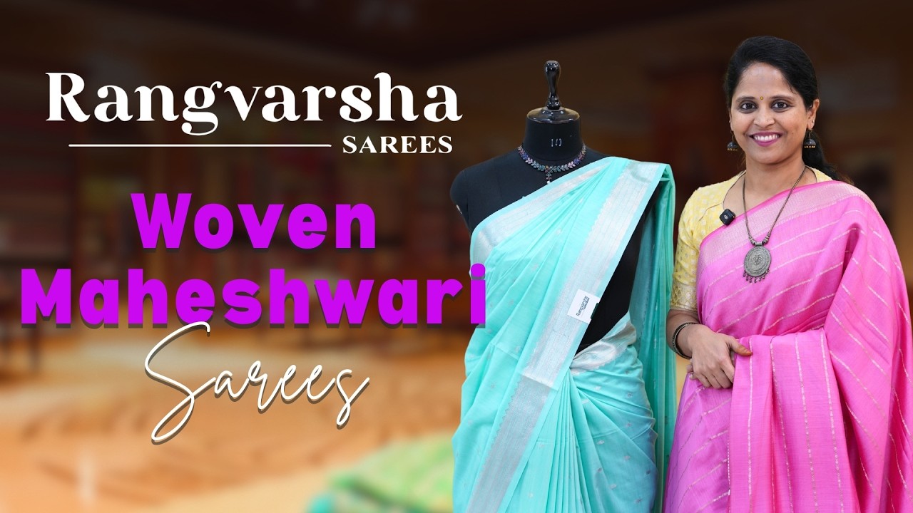 Woven Maheshwari sarees-Rangvarsha Sarees-Woven Maheshwari silks in pretty colours-Below Rs.1500