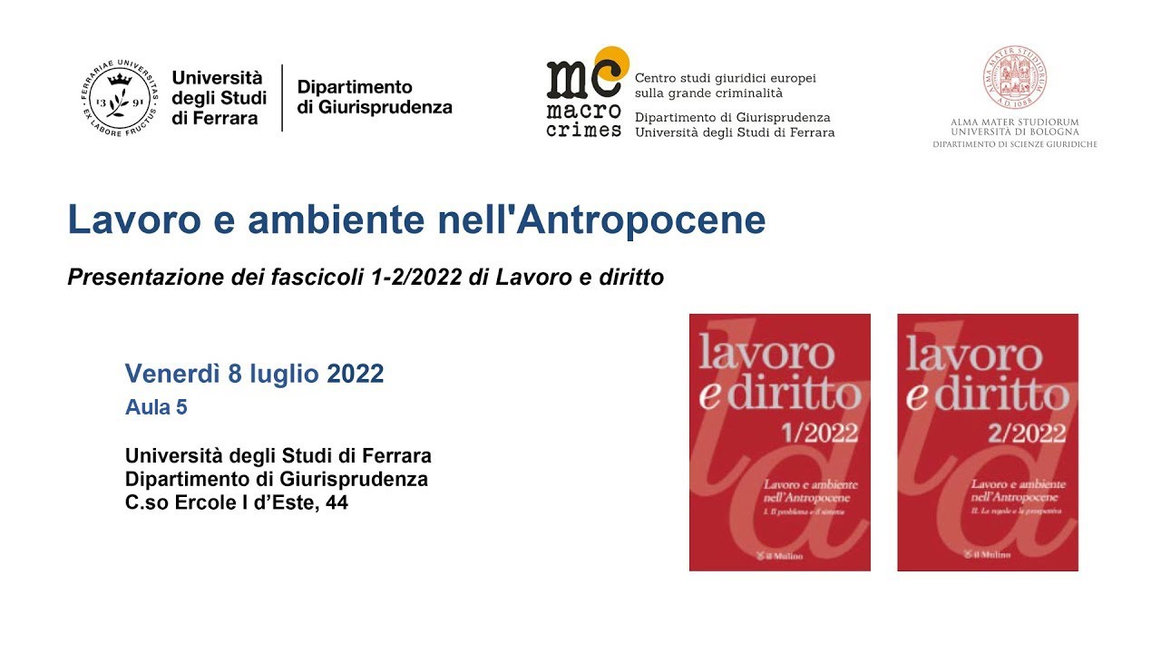 Lavoro E Ambiente Nell Antropocene Presentazione Dei Fascicoli 1 2 