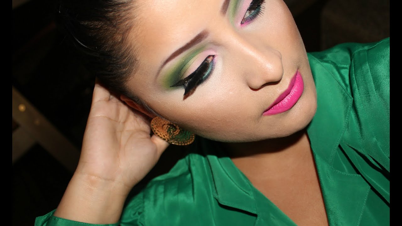 WATERMELON PINK AND GREEN MAKEUP TUTORIAL YouTube