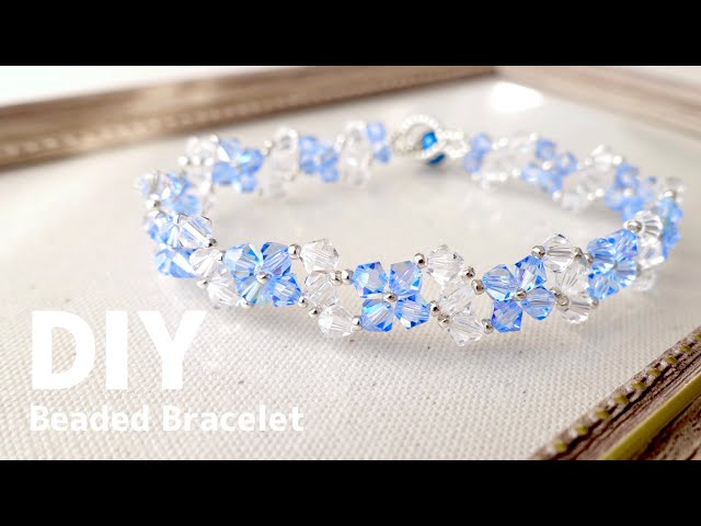 ソロバンビーズのテグス編みブレスレット 作り方.+°簡単ビーズアクセサリー|大人| DIY |beaded bracelet | How to make easy bicone bracelet