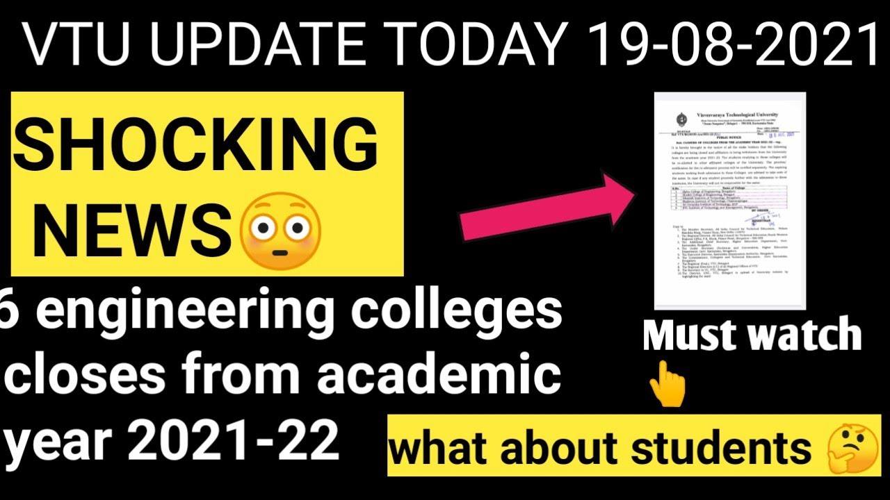 VTU UPDATE today:19-08-2021Shocking news 😳 6 engineering colleges closures from 2021-22 year