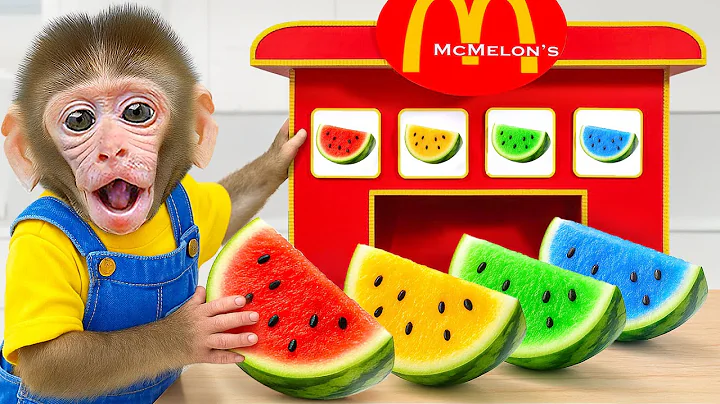 KiKi Monkey play WATERMELON Vending Machine & Take care of monkey with Ducklings | KUDO ANIMAL KIKI