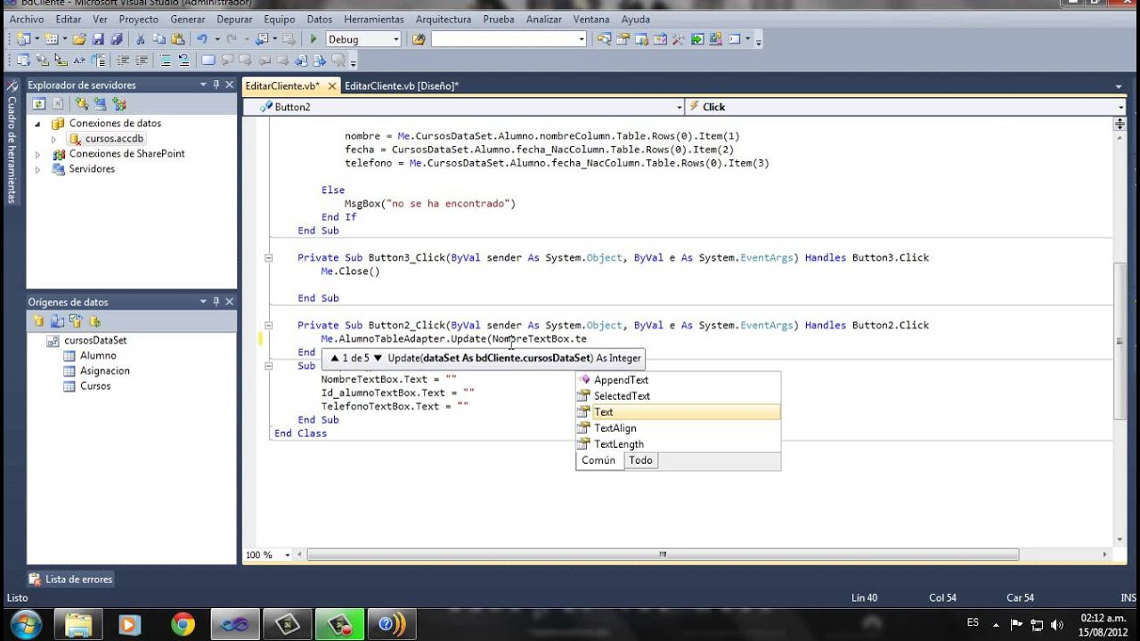 modificacion Visual Basic 2010 Access - YouTube