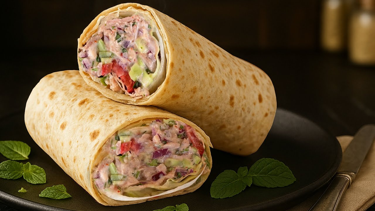 Just put the canned tuna on the tortilla! 🌮Easy & Delicious Lavash Tuna Wrap!