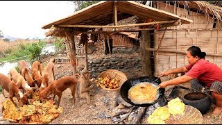 survival in the rainforest - woman cooking soup for dog & woman - Eating delicious HD
