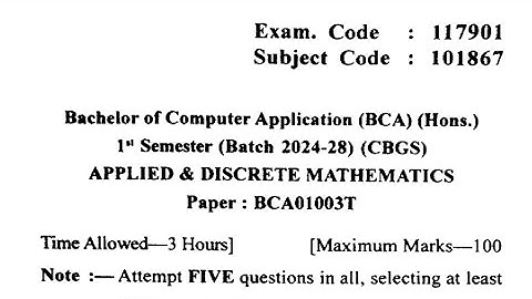 Gndu BCA 1st Semester Applied and Discrete Mathematics Question Paper 2024