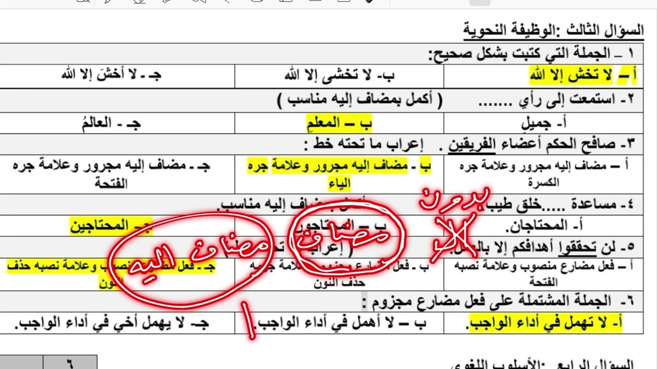 اختبار لغتي نهائي اول متوسط الفصل الدراسي الثالث النموذج الاول