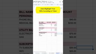 Highlight your bills in Bill Calendar Spreadsheet  #shorts  #exceltips #exceltutorial #exceltricks