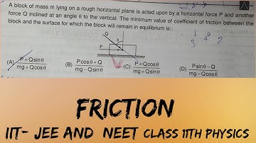 A block of mass m lying on a rough horizontal plane is acted upon by a horizontal force P and anothe