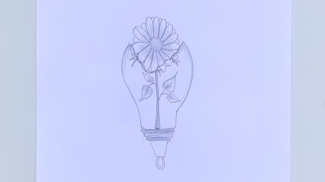 Creative light bulb drawing | flower in the bulb | Easy pencil sketch drawing
