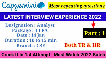 Capgemini latest interview experience 2022 batch | Most repeating questions | Analyst | 4LPA | Part1