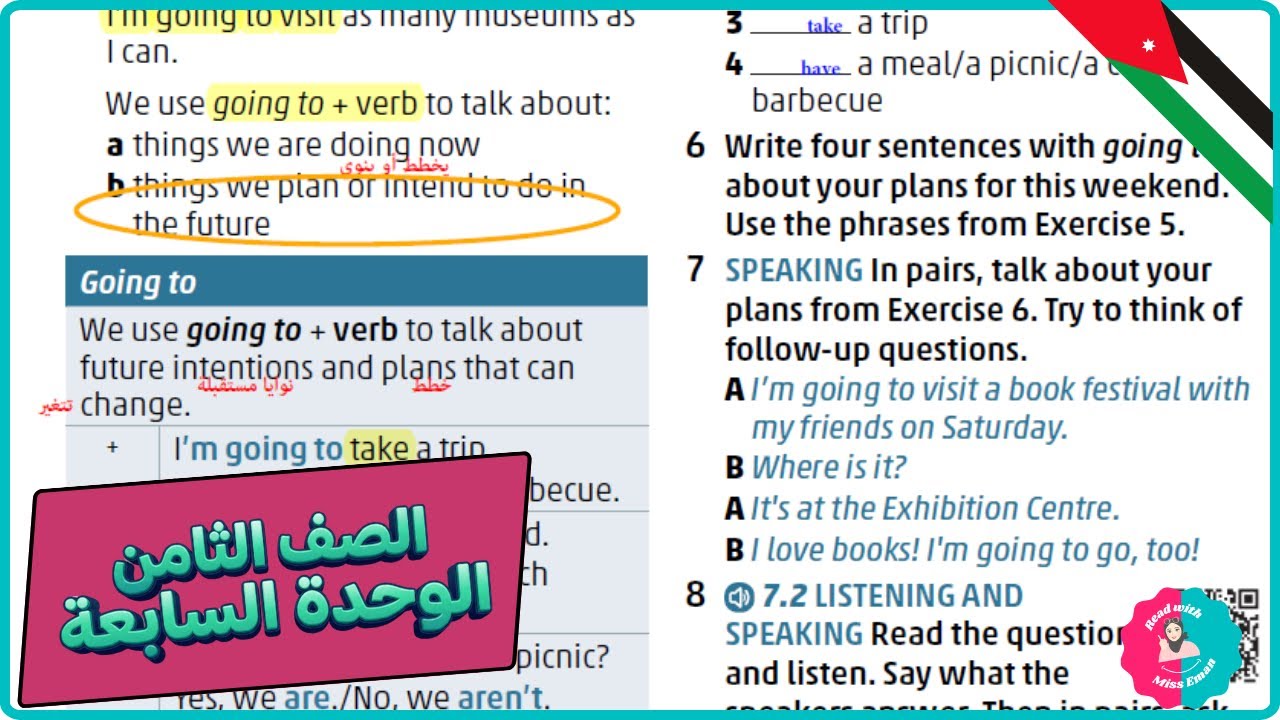 ثامن انجليزي | قواعد going to | صفحة 17 | الوحدة السابعة الفصل الثاني كتاب الطالب