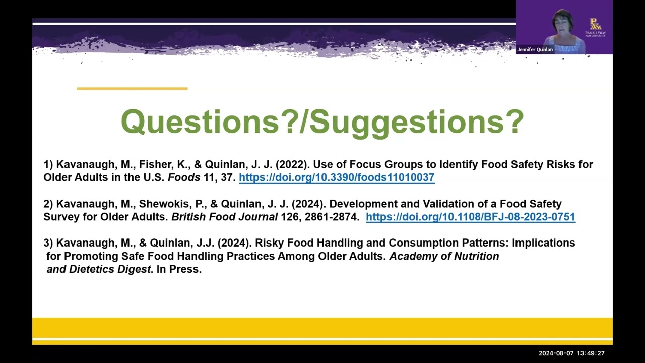2024 Consumer Food Safety Summer School: Older Adults Food safety risks and perceptions Q&A Session