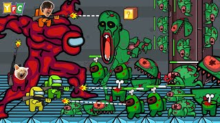 어몽어스  vs Lots Of Zombies | GIANT Red Superhero vs Pacman & SCP096