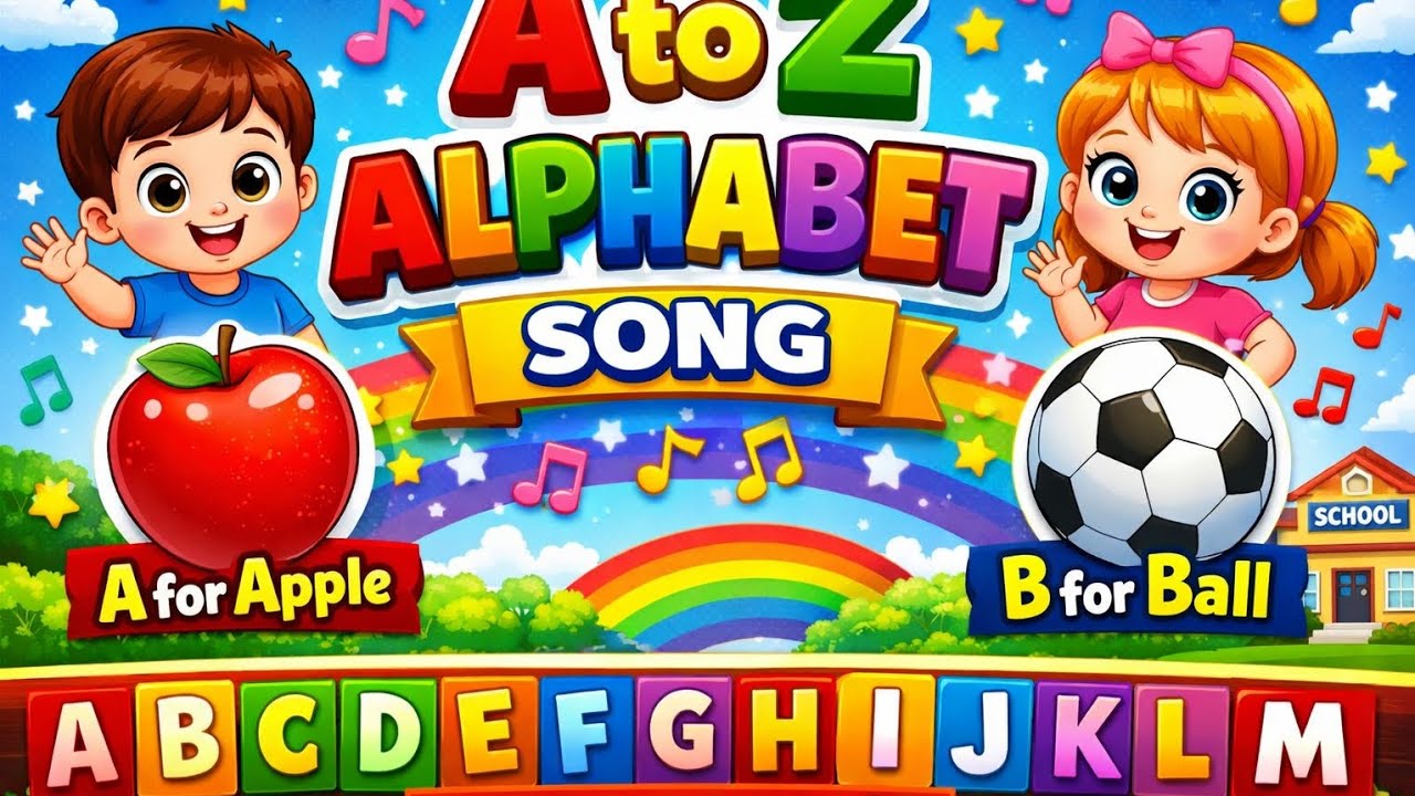 A for Apple 🍎 B for Ball ⚽ | Full A to Z Alphabet Song for Kids | ABCD ...