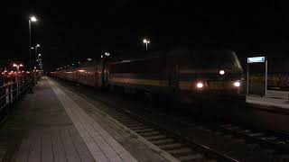 Train activity at night at Neerpelt station.