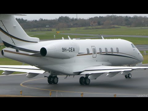 Bombardier Challenger 350 9H-CEA Close up take off - Gloucestershire Airport