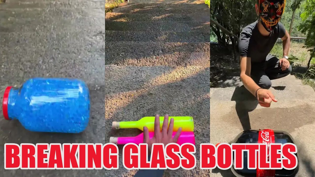 Breaking Glass Bottles and Balloon Drop ⚠️ Crushing Crunchy & Soft Things ! 