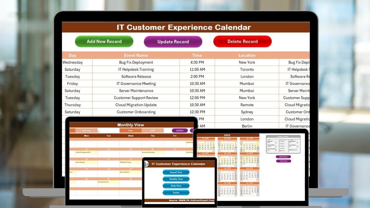 IT Customer Experience Calendar in Excel