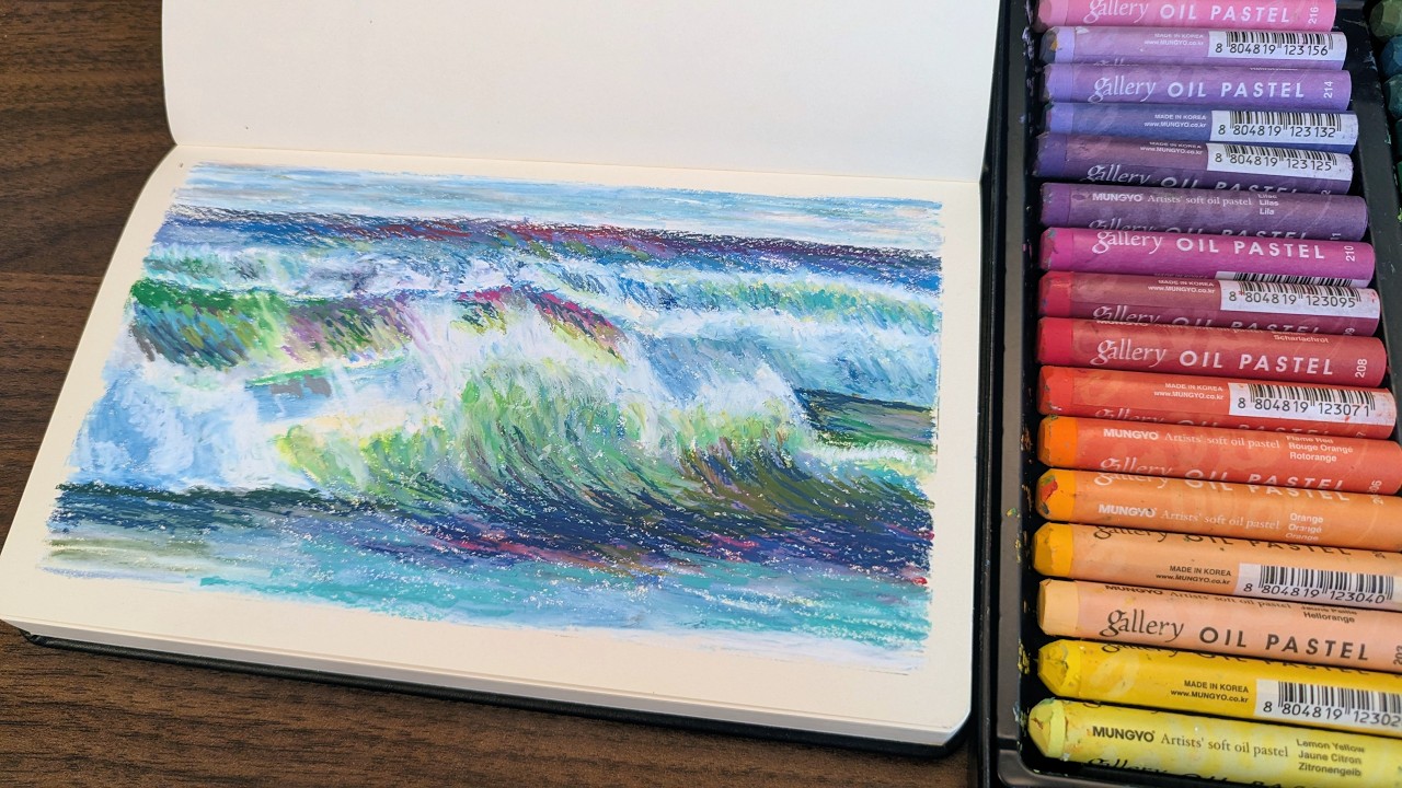 オイルパステル画  ニューヨーク オイルパステル画】独学で挑戦。荒波を描いてみた｜Oil Pastel