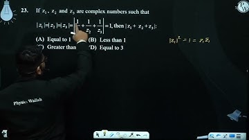 If z1, z2 and z3 are complex numbers such that |z1|=|z2|=|z3|=1z1+1z2+1z3=1,  then |z1....