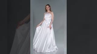 Ekru Straplez Belden Çiçekli Uzun Saten Nikah Elbisesi Abu5998