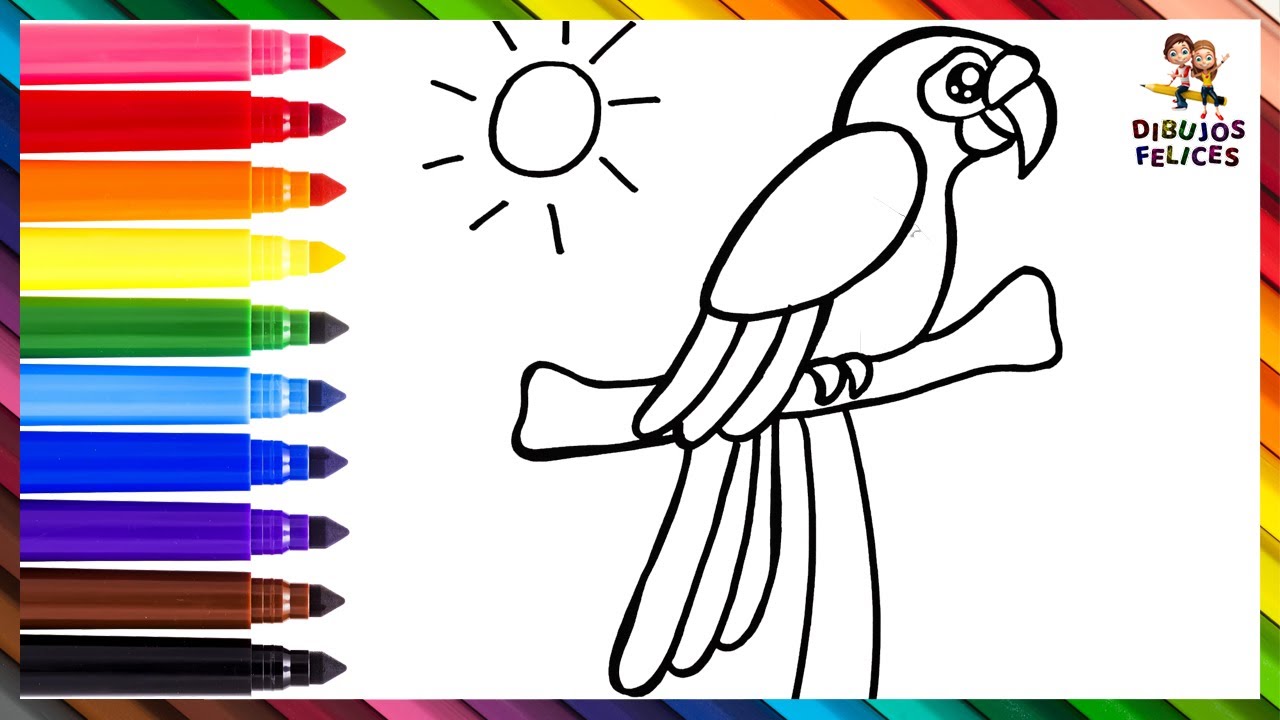 Cómo Dibujar Un Loro 🦜 Dibuja y Colorea Un Lindo Loro Arcoiris 🌞🌈