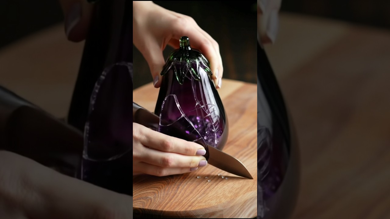 "Satisfying Eggplant Cutting 