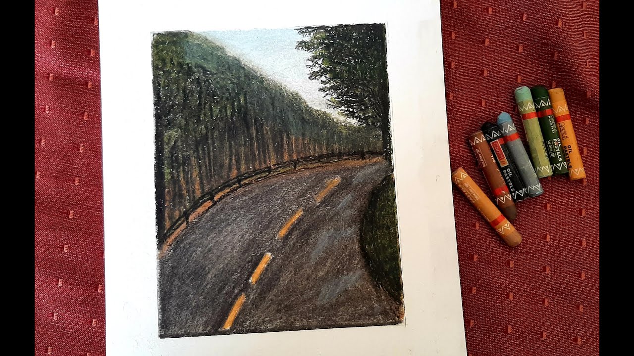 Scenery oil pastel crayon drawing beginner YouTube