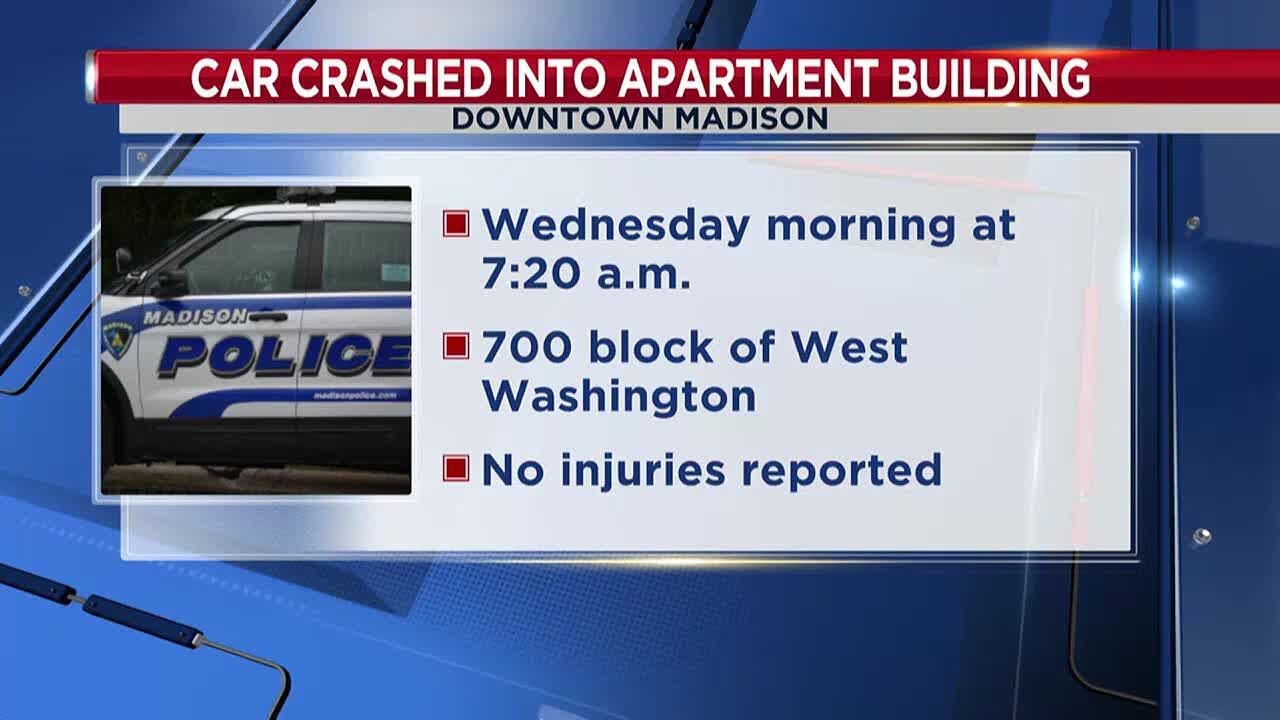 Car crashes through downtown apartment, no injuries reported - YouTube