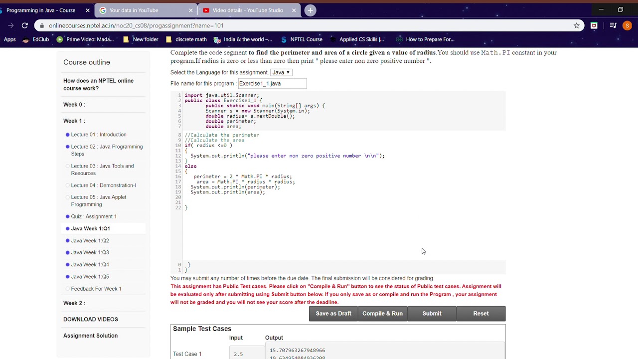 Programming in java course week solution youtube