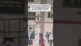 RAVENS TYLER LINDERBAUM WITH A MASSIVE BACK FLOP AT THE TEAMS POOL AND DIVING CONTEST TODAY 😂