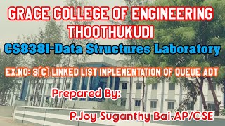 GRACE_COE_CSE_CS8381_DATA STRUCTURES LABORATORY_EX.3B_Linked List Implementation Of Queue ADT
