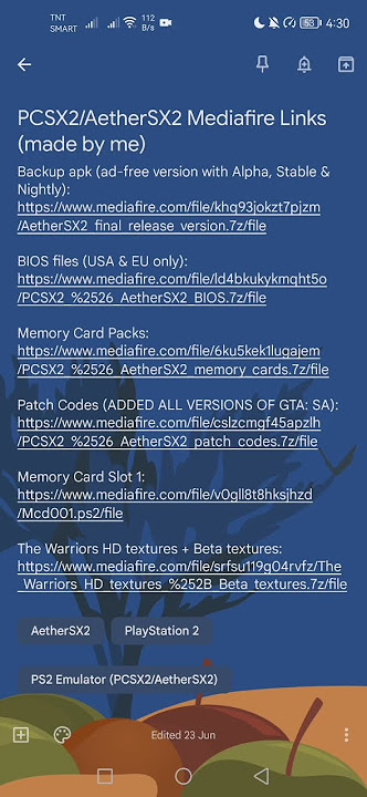 The PCSX2 & AetherSX2 Mediafire Links. (Link in description.)