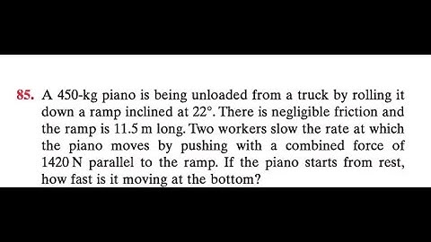 A 450 -kg piano is being unloaded from a truck by rolling it down a ramp inclined at There is neglig